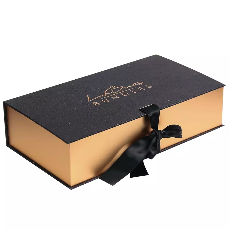 Flip packaging box closure by ribbon